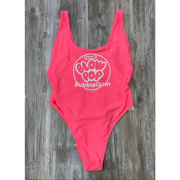 Aerie Charms Blow Pop Bubblegum Pink One Piece Swimsuit Sz XL NEW - Picture 1 of 7